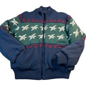 JF Adams Mens L Reversible Quilted Bomber Jacket Sweater / Nylon Rare Excellent